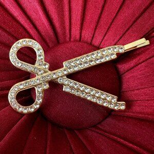 Scissor Barrette Hair Stylist Hairdresser Salon Cut Rhinestones Gold tone Gift